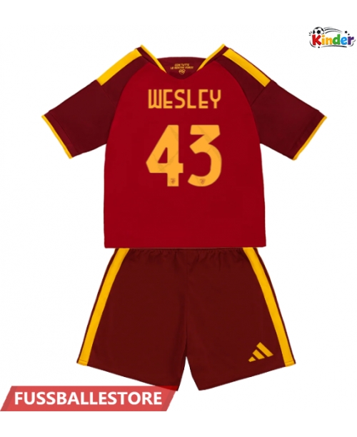 Günstige AS Roma Wesley Franca #43 Heimtrikotsatz Kinder 2026-27 Kurzarm (+ Kurze Hosen)